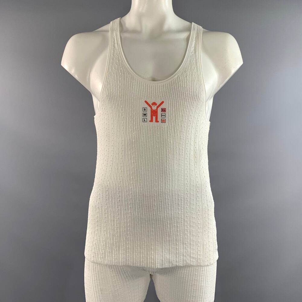 WALTER VAN BEIRENDONCK Size XL White Textured Viscose  Nylon Tank Top
